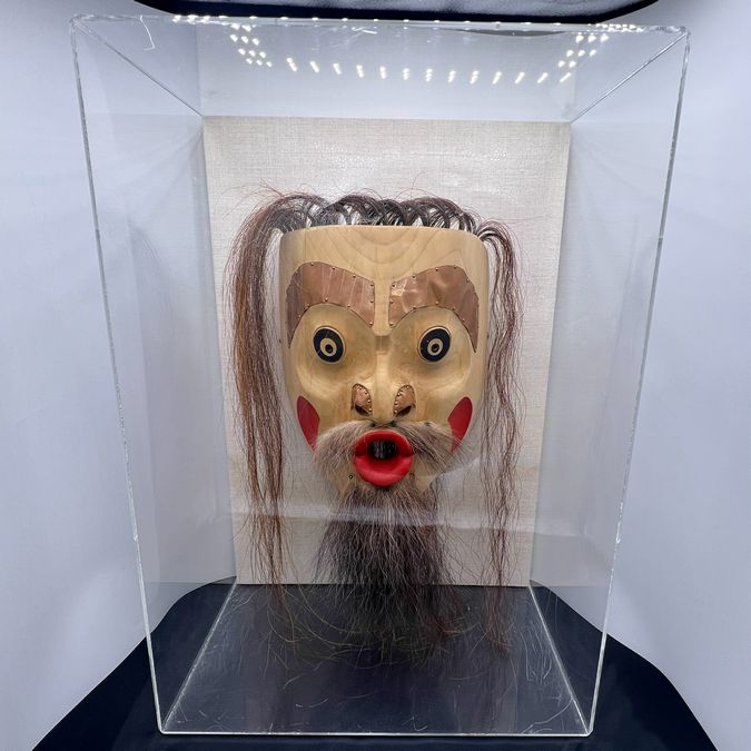 Northwest Coastal Indigenous Male Mask W/Copper, Horsehair 11x15