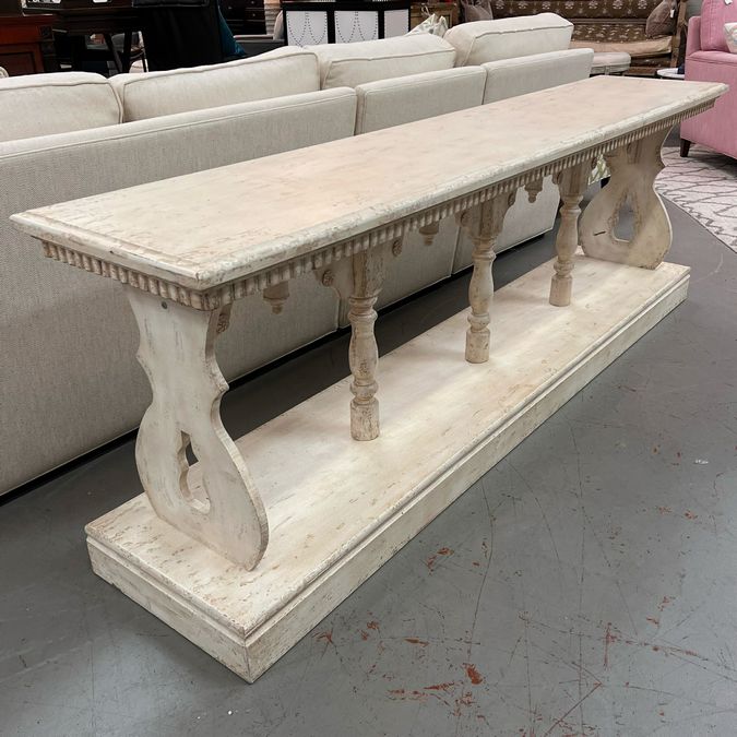 Cream Distressed Finish Console Table 86x18x29