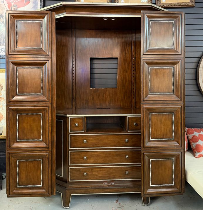 Custom Marge Carson Folio Armoire W/Nailhead Trim 67x22x88 AS IS