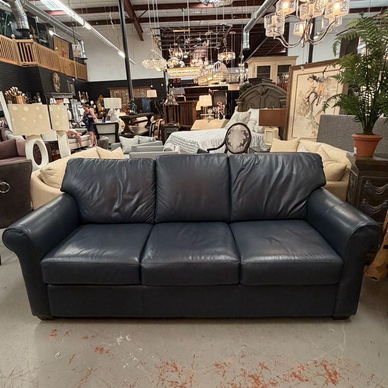 Distinctions by Klaussner Navy Leather Sofa 89x37x39