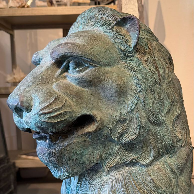 PAIR 20thC Architectural Bronze Lions 31"H