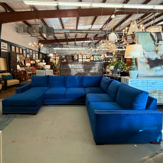 Havertys Scott Rosenbaum Spartan Sapphire Velvet Sectional 139x70/46x38