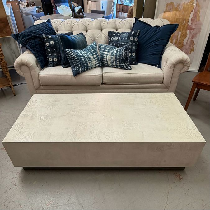 Ethan Allen Braemore Plinth Base Alabaster Coffee Table 60x30x15