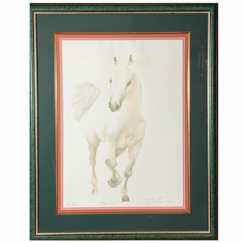S/N Framed White Horse Print 33.5x41.5