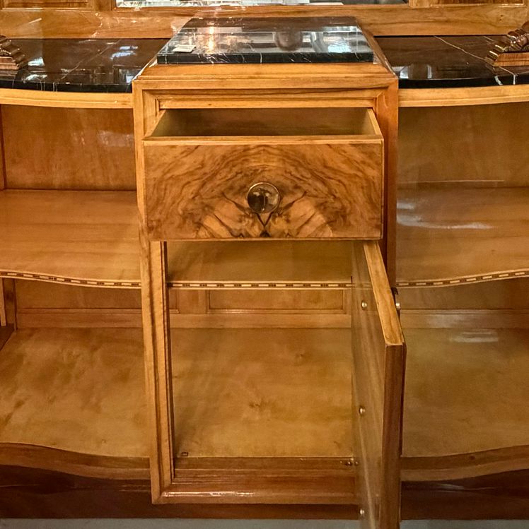 French Art Deco/Moderne Burl Walnut & Marble Buffet-Bar Cabinet Circa 1940's 67x