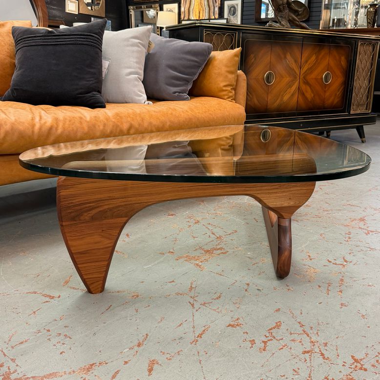 "Noguchi" Style Wood/Glass Coffee Table 49x36x16