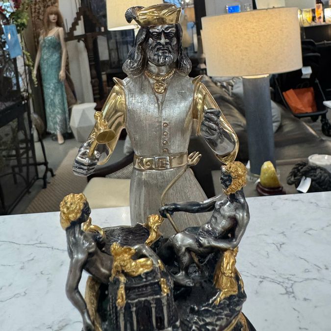 S/N Sculpture of Cellini Creating the Salt Cellar Italian Sterling Gilt Bronze S