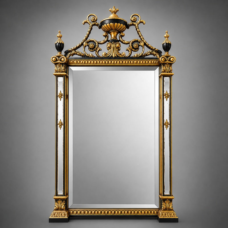 Hollywood Regency Gold & Black Framed Mirror 37.5x3x58