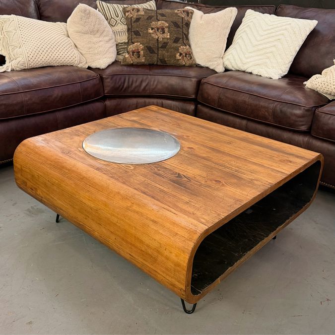 Unique Rustic Wood Coffee Table W/Stainless Turntable 36x36x16