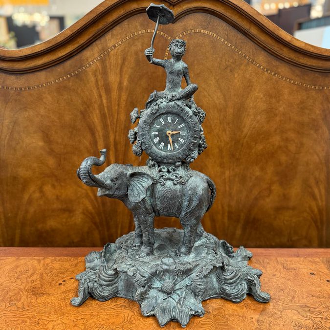 Maitland-Smith Chinoiserie Bronze Mantel Clock 26"H