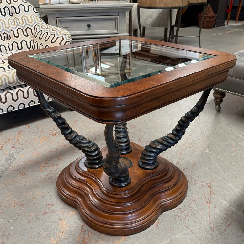 "Africa 1934" Faux Kudu Side Table W/Glass Top 28x28x26
