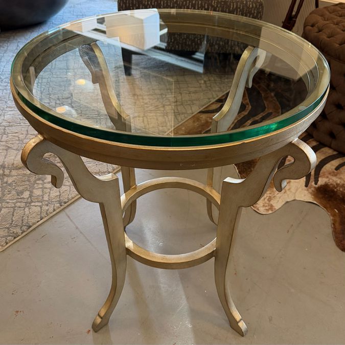 Wildwood Bailey Champagne Finish Side Table W/Glass Top 26x26x28 FINAL SALE