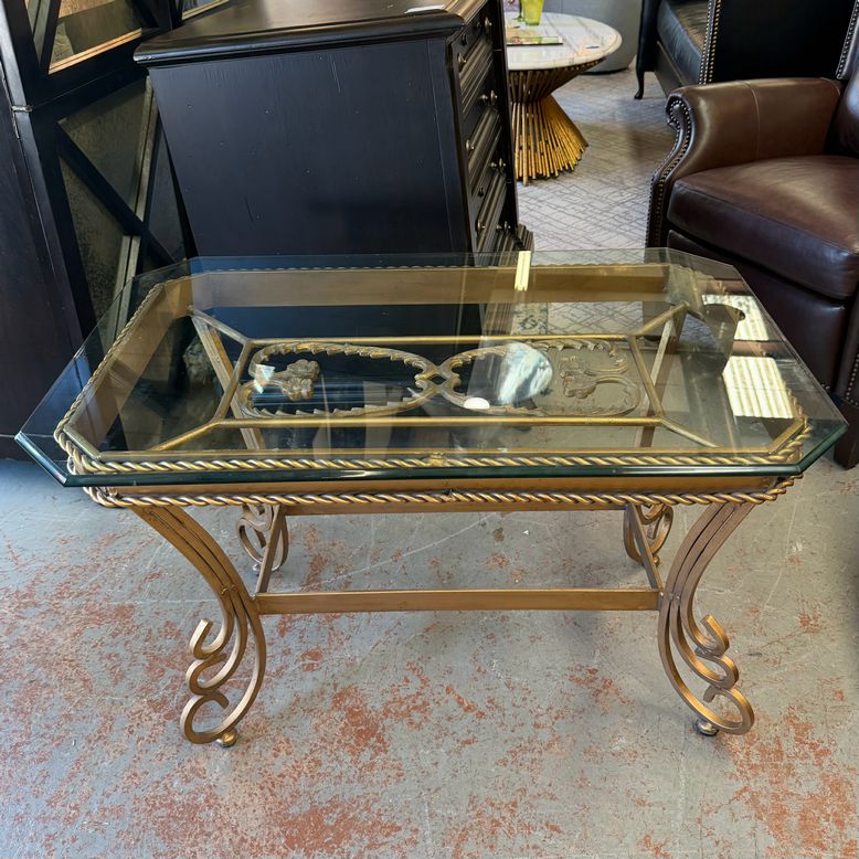 Vtg Italianate Gilt Iron & Glass Cocktail Table LaBarge/Maison Jansen Style 38x2
