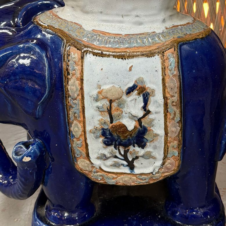PAIR 1960's Cobalt Asian Elephant Garden Stools 20x10.5x22