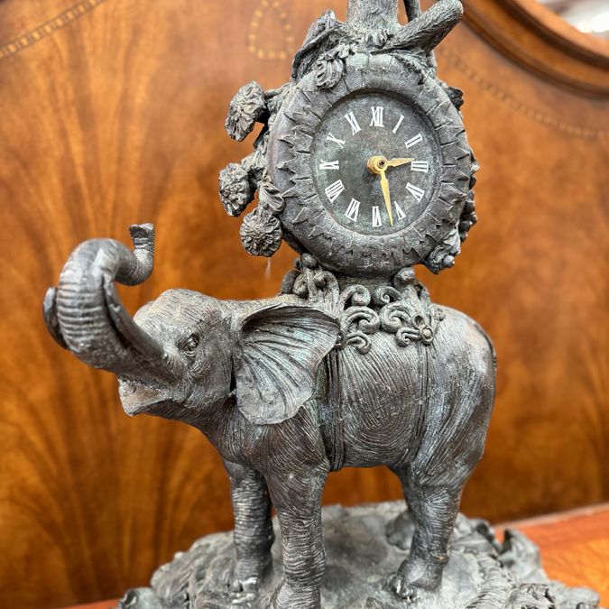 Maitland-Smith Chinoiserie Bronze Mantel Clock 26"H