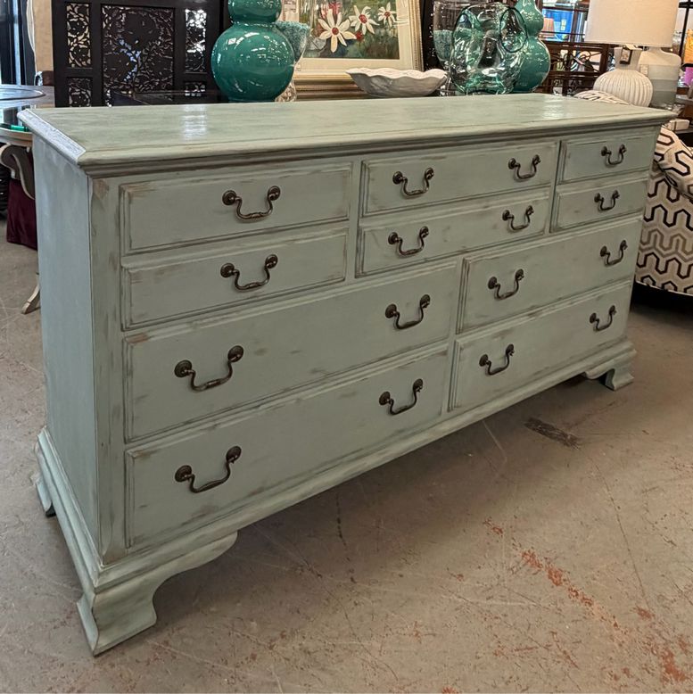 Painted Pennsylvania House Blue 7-Drawer Dresser 68x19x35.5