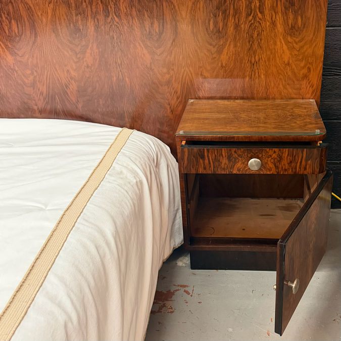 Antique Queen Sieling Burled Walnut Bed W/Nightstands & Frame 9.2'x6.7' AS IS