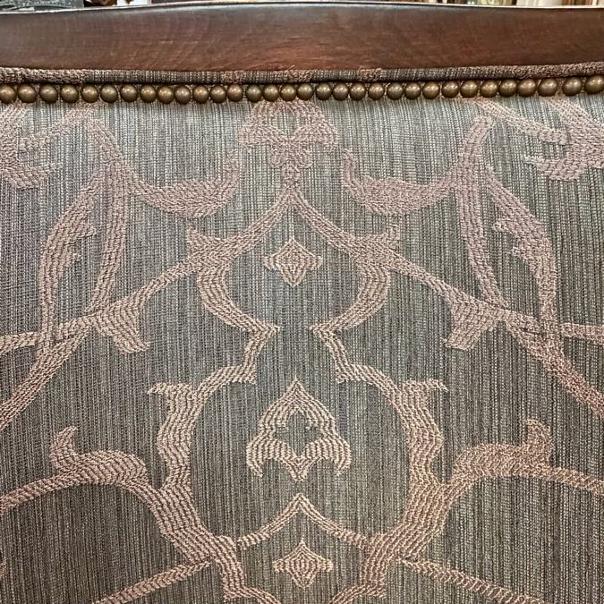 PAIR Custom Wood Framed Wingback Chairs Charcoal & Gold 27.5x34x41.25