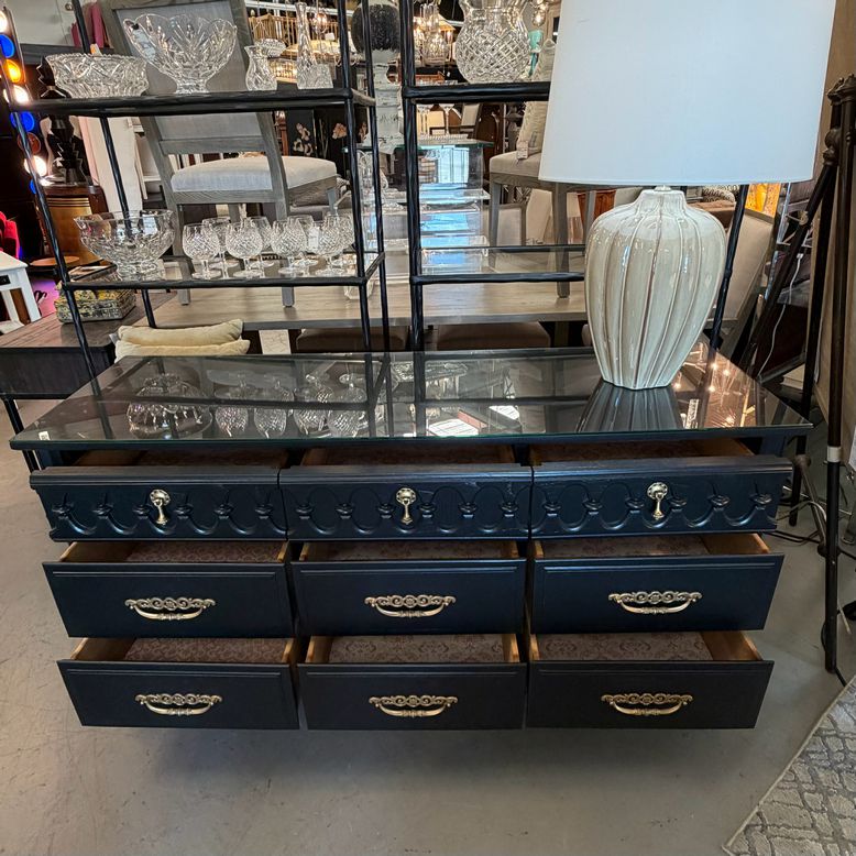 Black Vintage Dresser W/Gold Hardware 60x18x32
