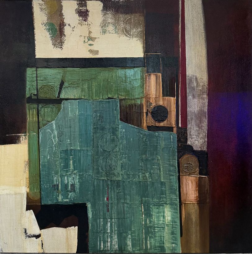 Signed "Birdhouse" Abstract Oil Painting by Larry Townsend 48x48