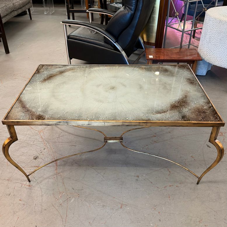 John Richard Saturn Glass Ramsay Cocktail Table Reverse Painted 21"Hx50"Wx30"D