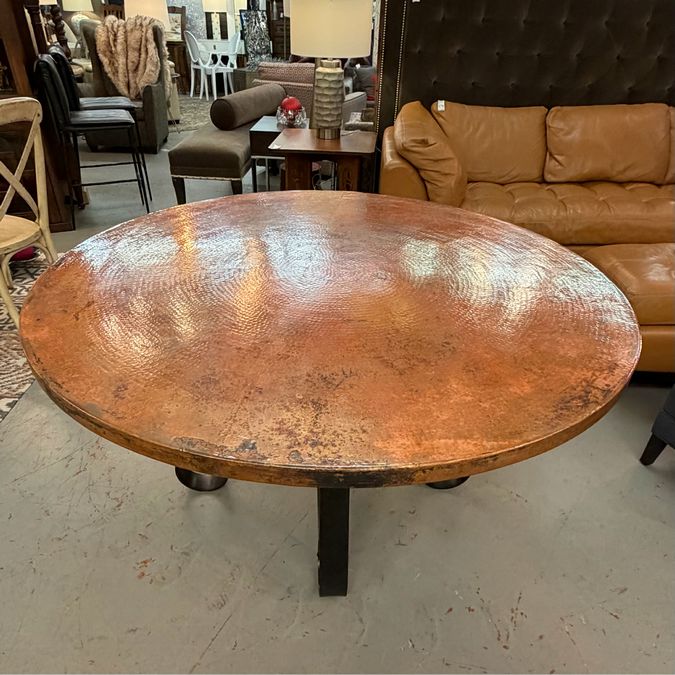 60" Round Hammered Top Dining Table W/Wrought Iron Base 60" Dia x 30.5"H