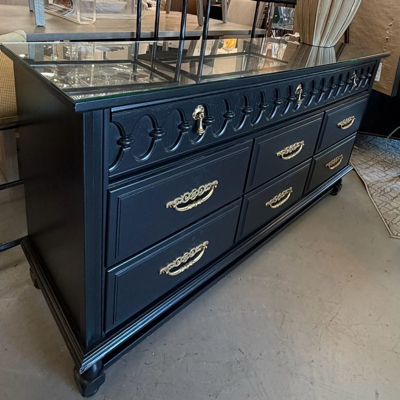 Black Vintage Dresser W/Gold Hardware 60x18x32