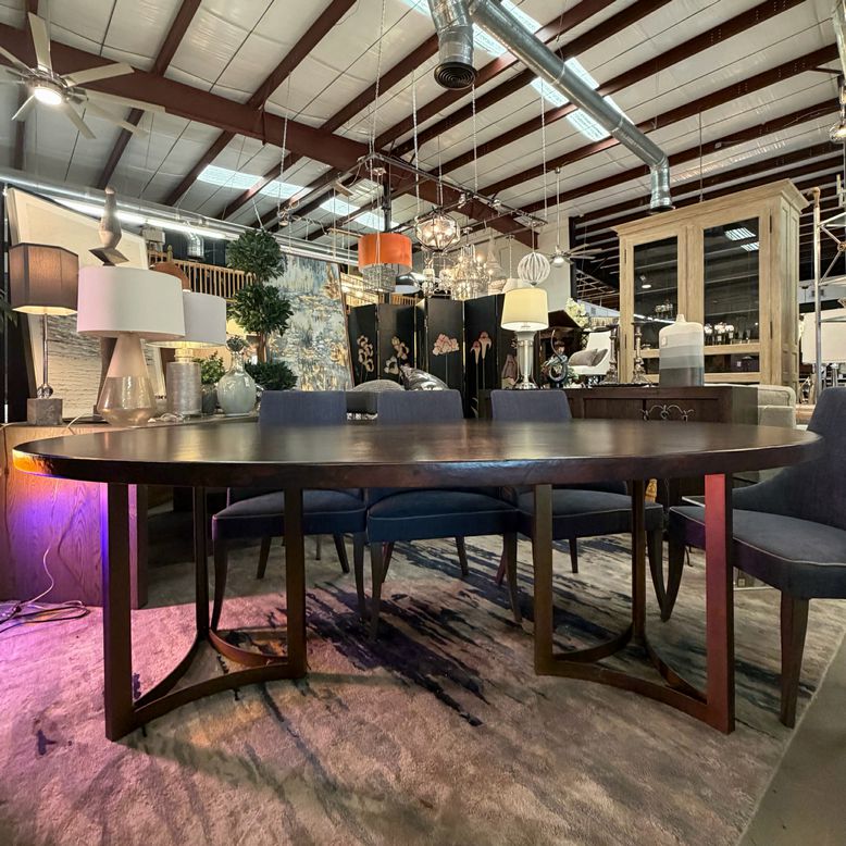Arhaus Oval Recycled Hammered Metal Table W/Vertex Base 72"x42"x30"H