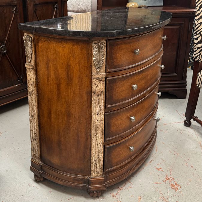 4-Drawer Demilune Chest W/Marble Top 37x18x33