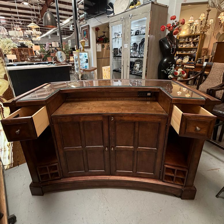 Bernhardt Glass Top Bar Cabinet 67x31x43