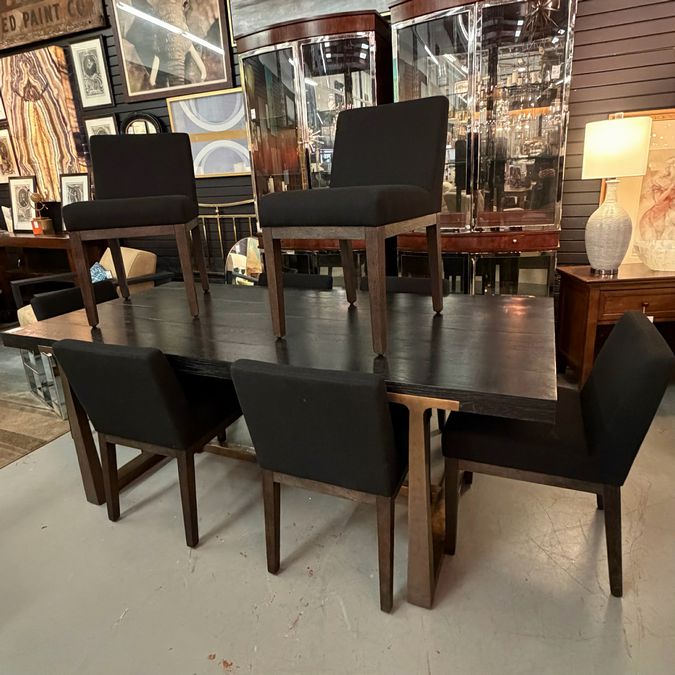 Restoration Hardware T-Brace Table W/2-Extensions 84x39.75x30, 8 Morgan Side Cha