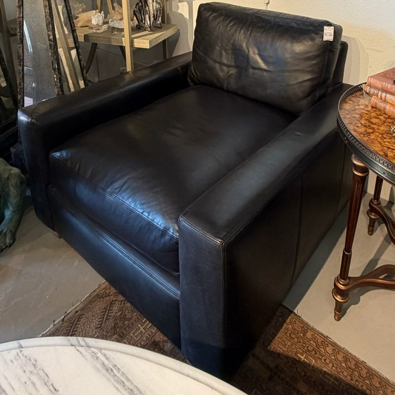 PAIR Restoration Hardware Maxwell Luxe Chairs W/Salerno Ebony Leather 42x44x36