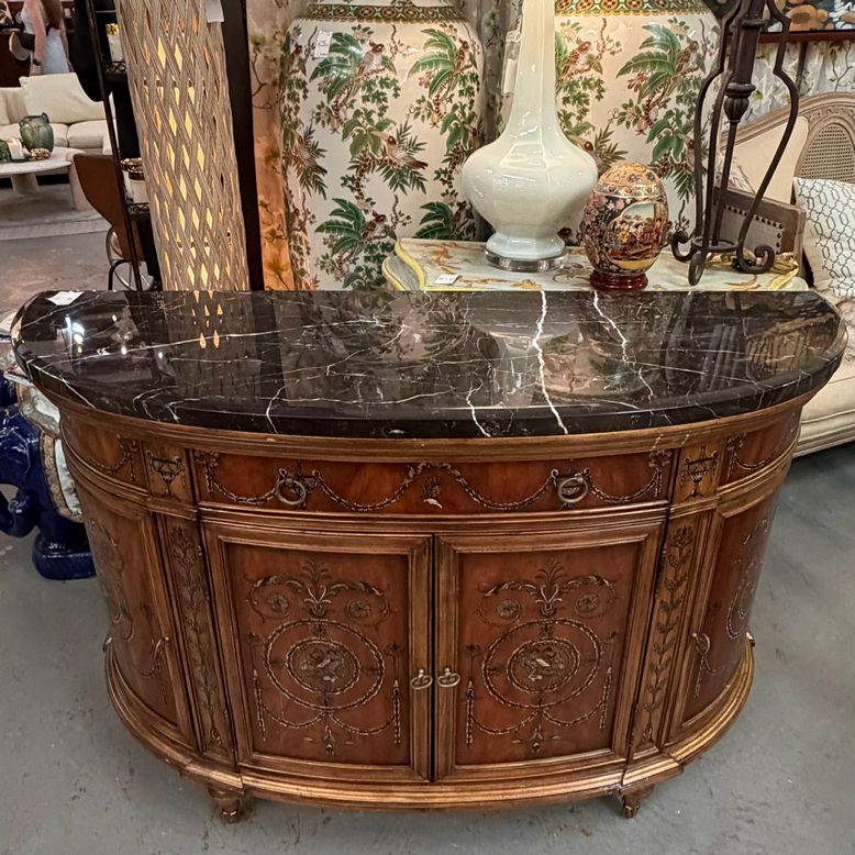 French Regency Style Demilune Chest W/Black Marble Top 53x18x34.5