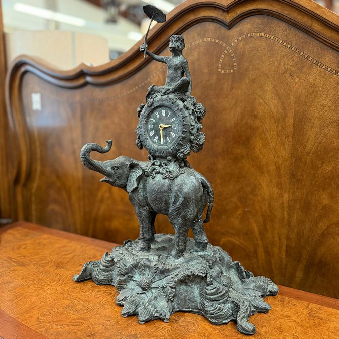 Maitland-Smith Chinoiserie Bronze Mantel Clock 26"H