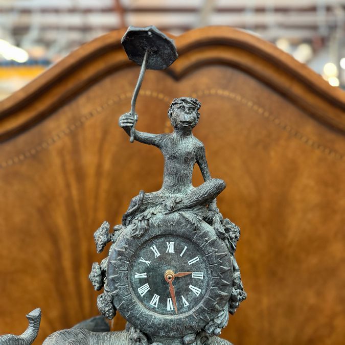 Maitland-Smith Chinoiserie Bronze Mantel Clock 26"H