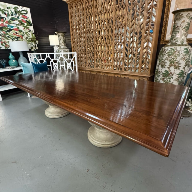 Vintage Swaim Distressed Wood Top/Double Urn Base Dining Table 120x54