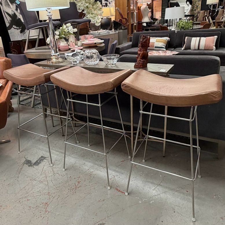 SET/3 Design Within Reach Bienal Leather Saddle Stools by Fernando Jaeger 21x13.