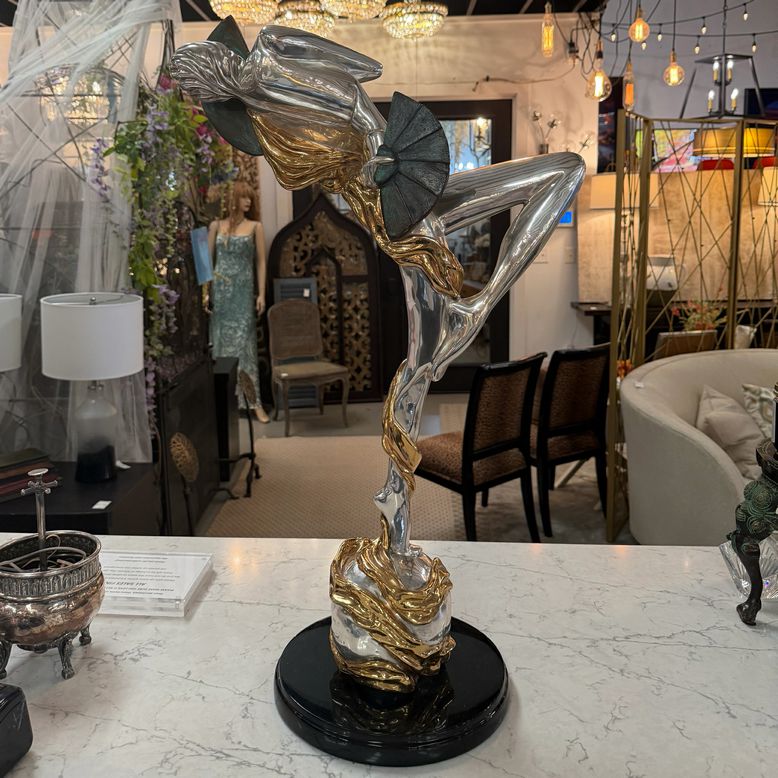 D'Argenta Mistery Dancing Woman 24K Gold/Silver Sculpture Oshra Michan 27.5"H