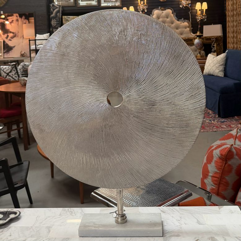Contemporary Silver-tone Medallion Sculpture On Marble 24"D x 30"H