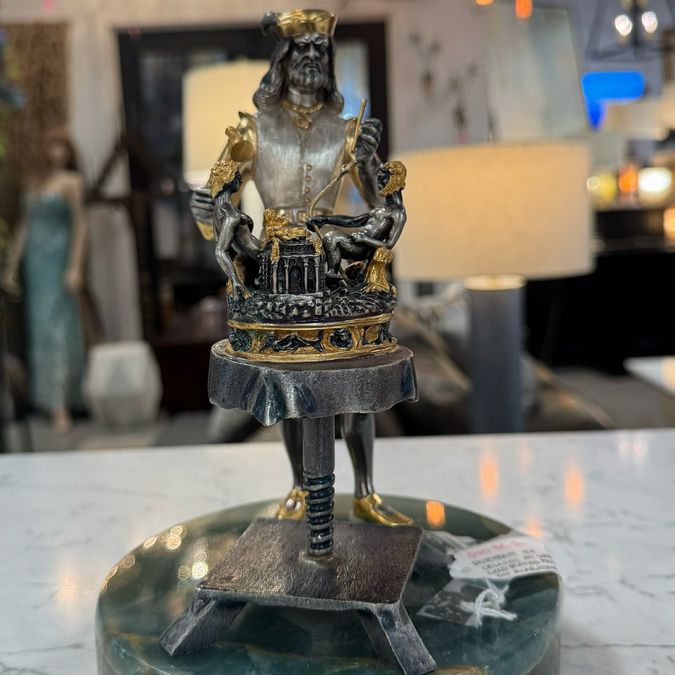 S/N Sculpture of Cellini Creating the Salt Cellar Italian Sterling Gilt Bronze S