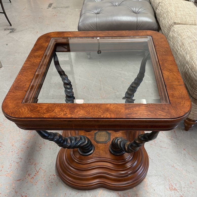 "Africa 1934" Faux Kudu Side Table W/Glass Top 28x28x26