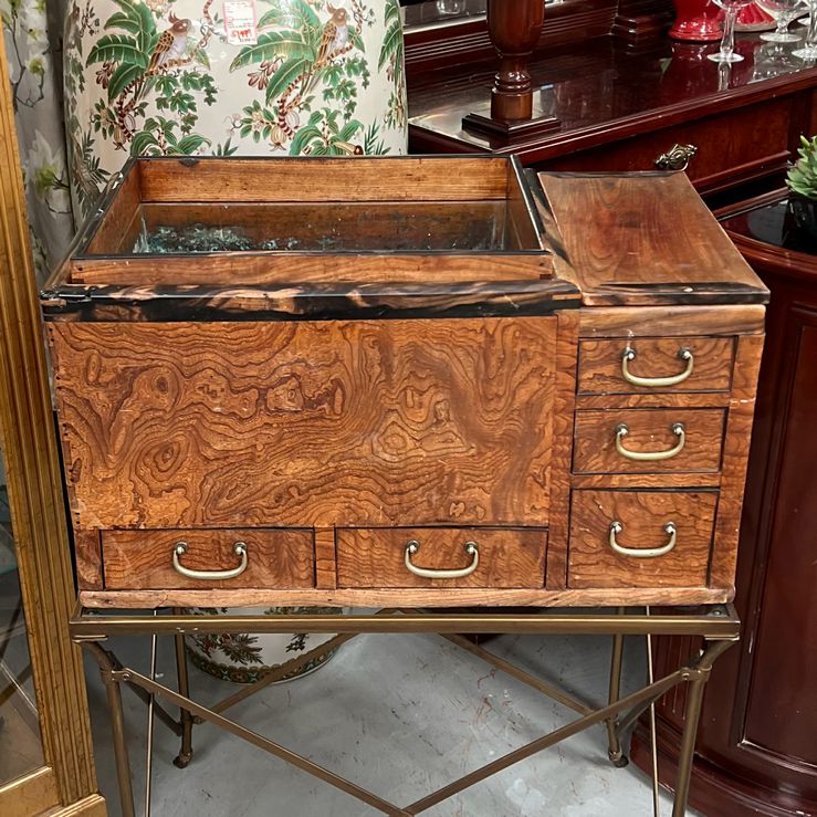 Antique Japanese Burled Walnut Keyaki Hibachi 29x16x17.5