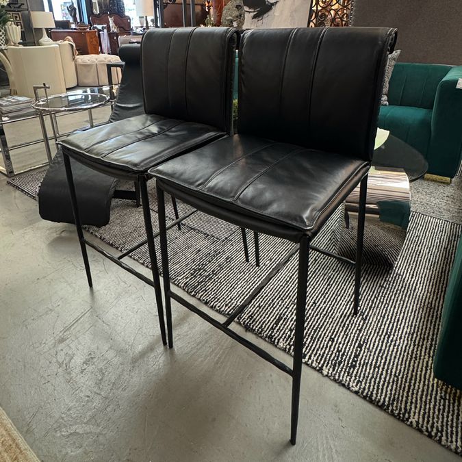 PAIR Pottery Barn Eugina Black Leather Counter Barstools 19x21x39 (26.5 seat)