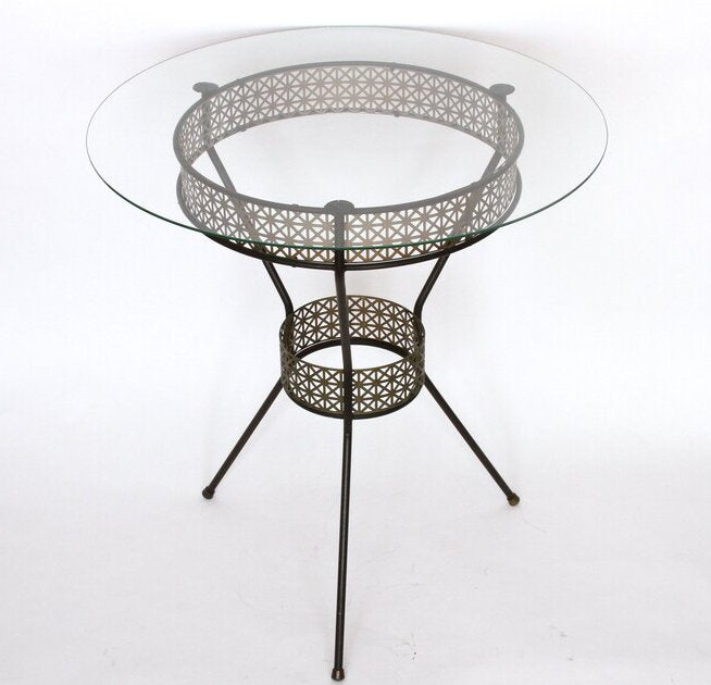 George Koch Sons Mid-Century Atomic Pierced Metal Table 20"Dx22.5"H