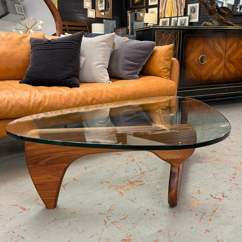 "Noguchi" Style Wood/Glass Coffee Table 49x36x16