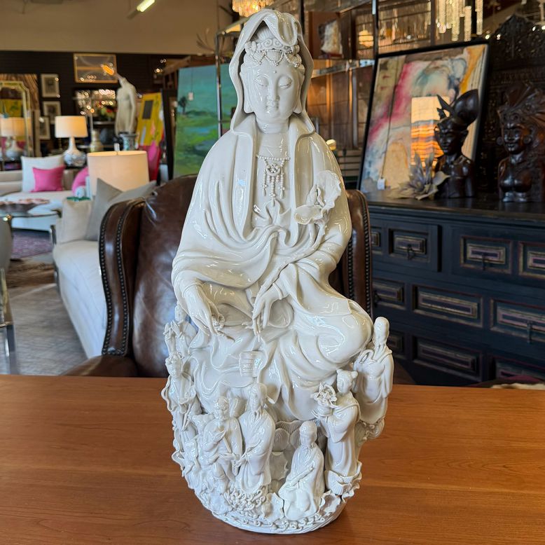 Gorgeous Lg Blanc-de-Chine Porcelain Guanyin Sculpture 25"H