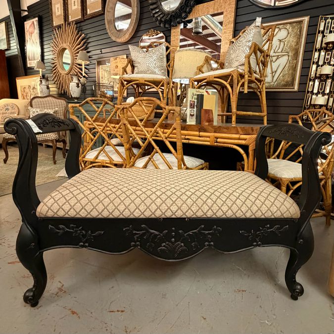 Black Sleigh Bench W/Upholstered Seat 48x18x31