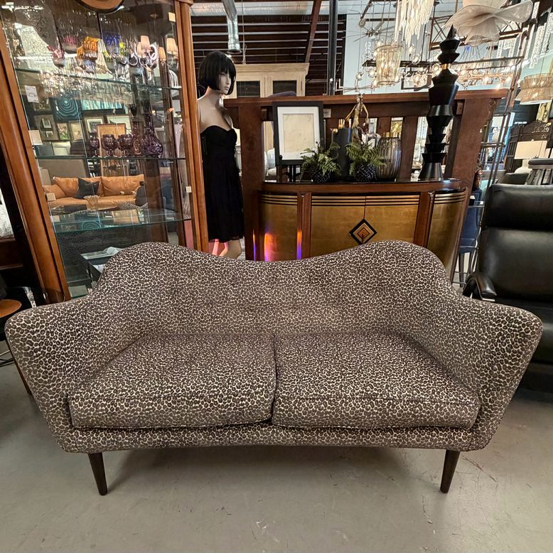 Custom Cut Velvet Leopard Curve Back Love Seat 65x28x33