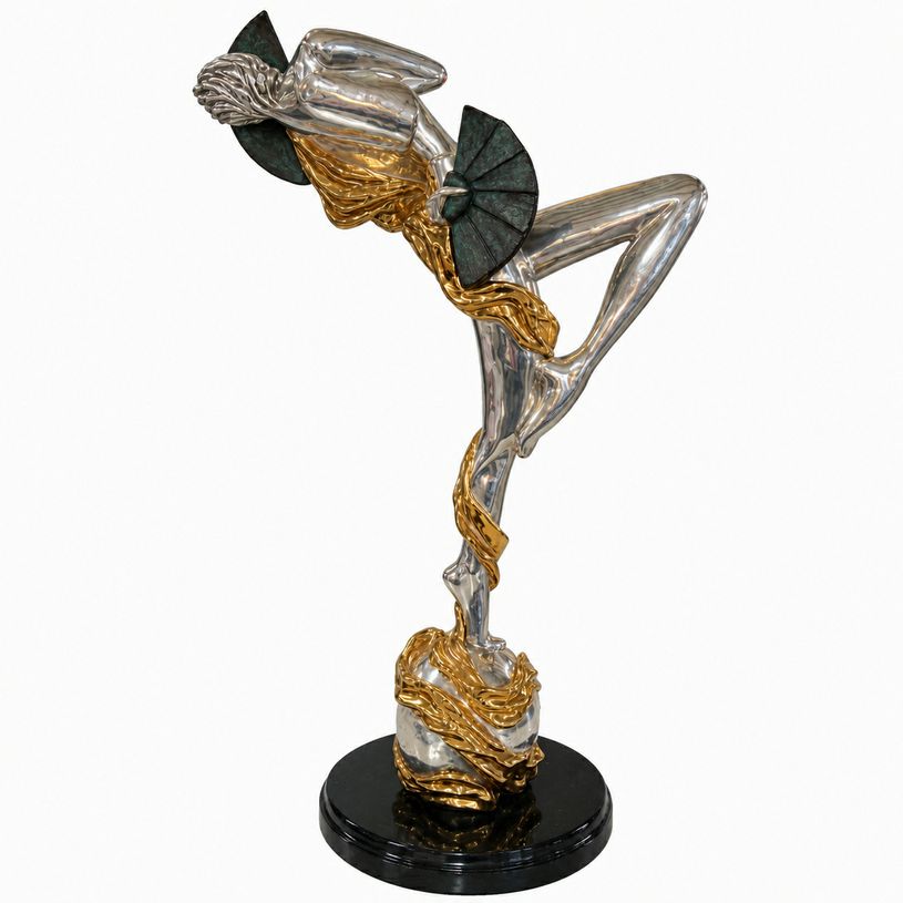 D'Argenta Mistery Dancing Woman 24K Gold/Silver Sculpture Oshra Michan 27.5"H