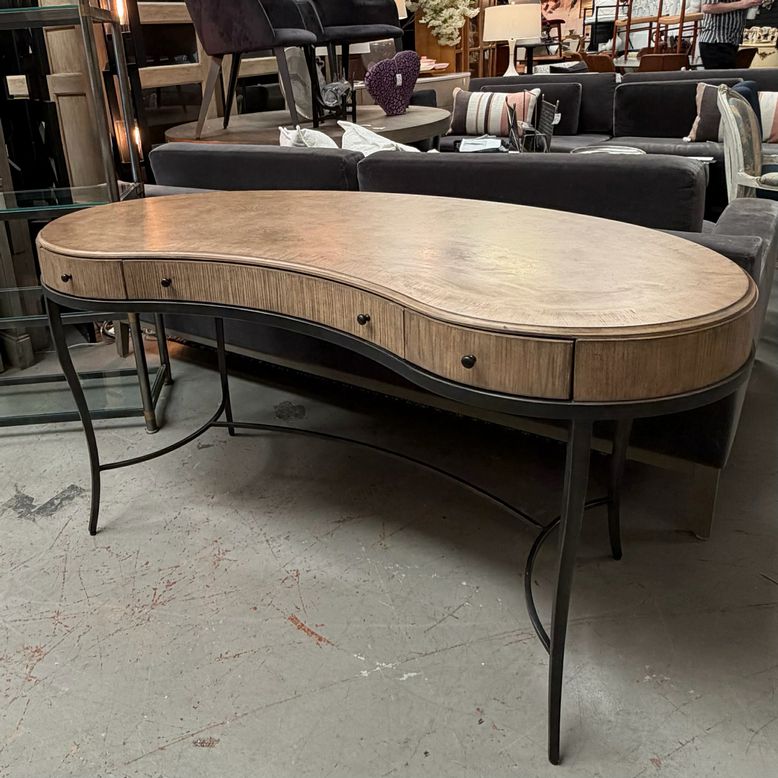 Hekman 3-Drw Kidney Shaped Desk W/Metal Base 59x24x30.5